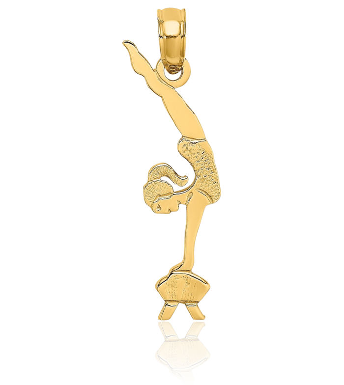 14K Solid Yellow Gold Gymnastics Necklace Charm Sports Pendant