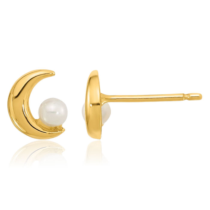 14K Gold Half Moon 2.5-3mm Freshwater Cultured Pearl Post Earrings 14K Gold Half Moon 2.5-3mm Freshwater Cultured Pearl Post Earrings