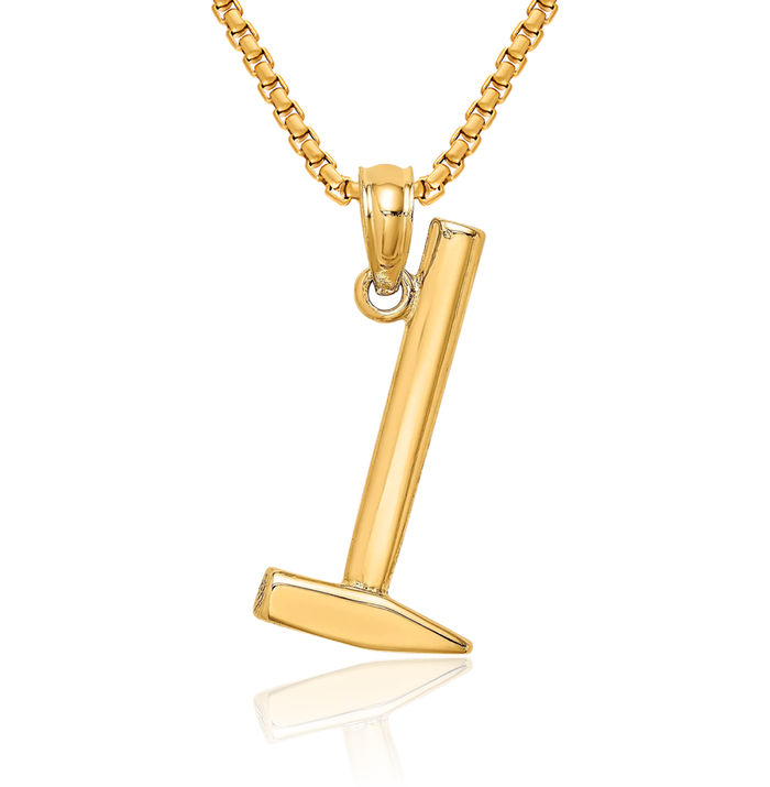 14K Solid Yellow Gold Hammer Necklace Mechanic Chain Pendant Charm