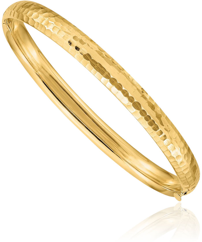 14K Solid Yellow Gold Hammered 5mm Bangle Bracelet