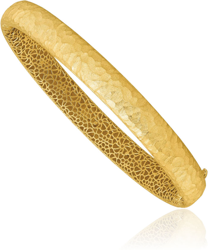 14K Solid Yellow Gold Hammered 8mm Bangle Bracelet