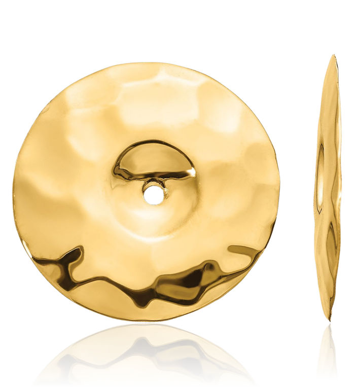 14K Solid Yellow Gold Hammered Disc Earring Jackets for Studs