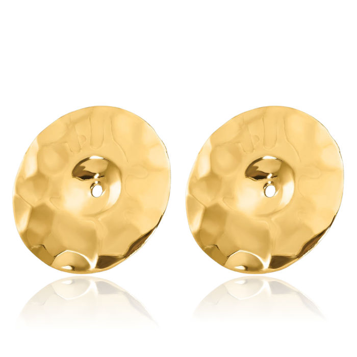 14K Solid Yellow Gold Hammered Disc Earring Jackets for Studs