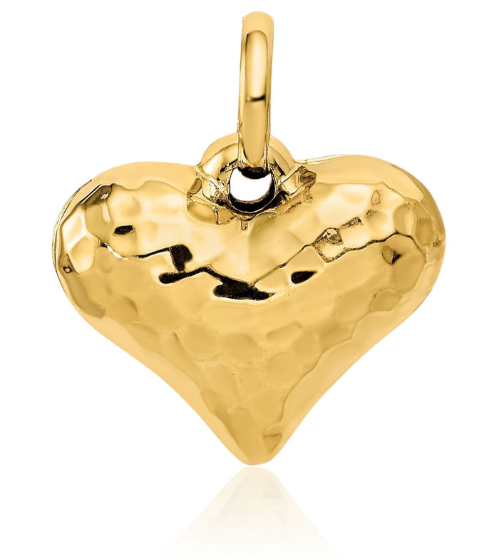 14K Solid Yellow Gold Hammered Heart Necklace Love Pendant Charm