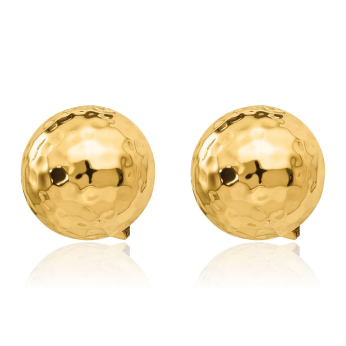 14K Solid Yellow Gold Hammered Omega Clip Back Post Stud Earrings