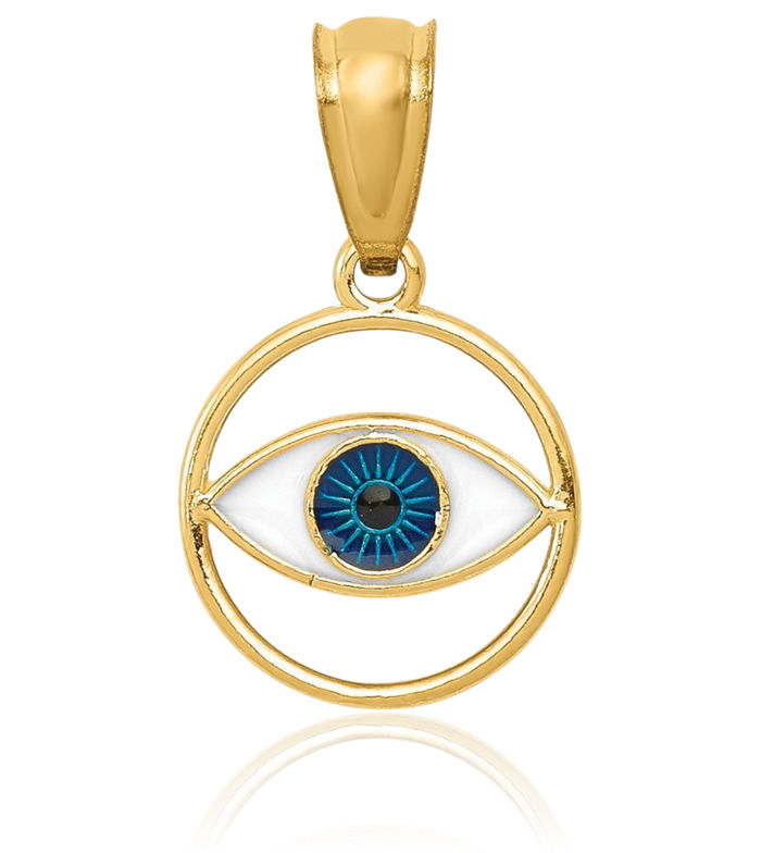 14K Solid Yellow Gold Hamsa Hand of Fatima Evil Eye Protection Good Luck Blue Necklace Chain Pendant Charm