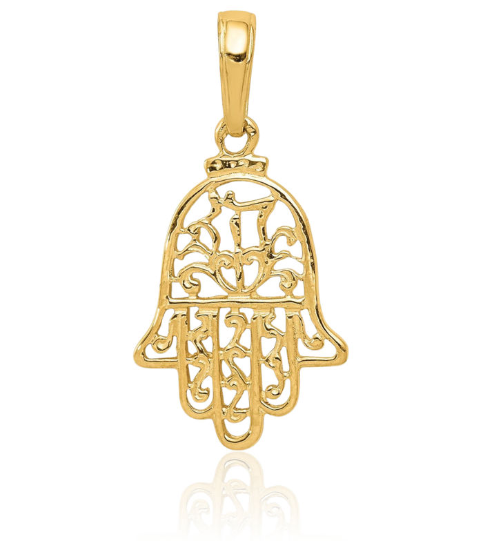 14K Solid Yellow Gold Hamsa Hand of Fatima Good Luck Evil Eye Protection Necklace Judaica Religious Chain Pendant Israel Charm