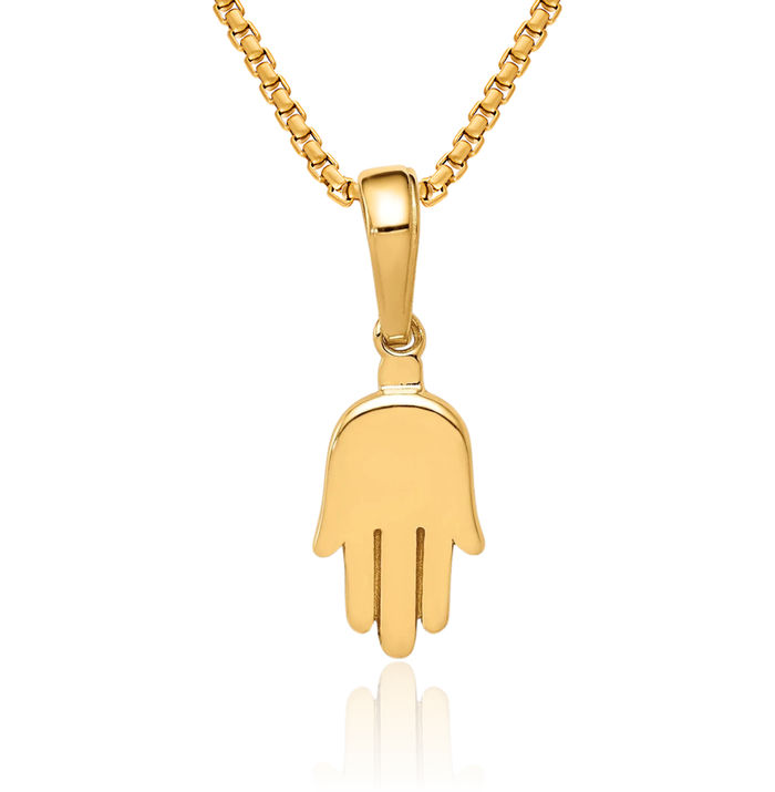 14K Solid Yellow Gold Hamsa Hand of Fatima Evil Eye Protection Necklace Judaica Religious Chain Pendant Israel Charm