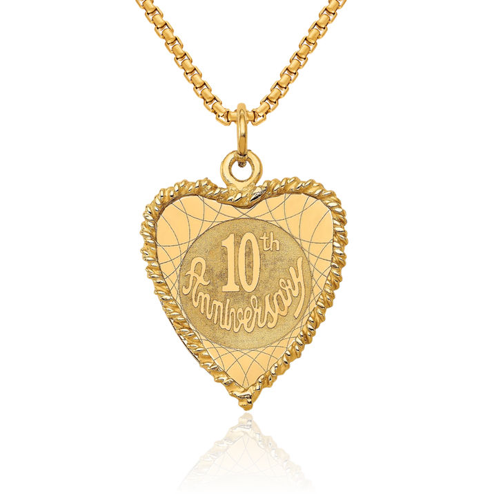 14K Solid Yellow Gold Happy 10th Anniversary Necklace Chain Pendant Charm