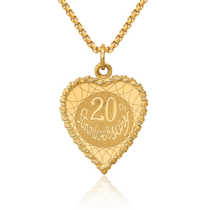 14K Solid Yellow Gold Happy 20th Anniversary Necklace Chain Pendant Charm