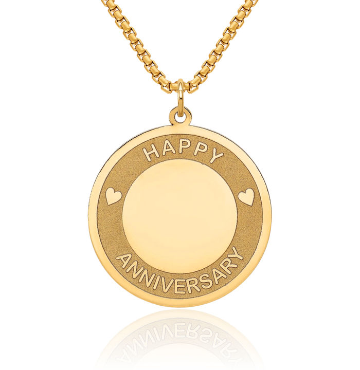 14K Solid Yellow Gold Happy Anniversary Necklace Chain Pendant Charm