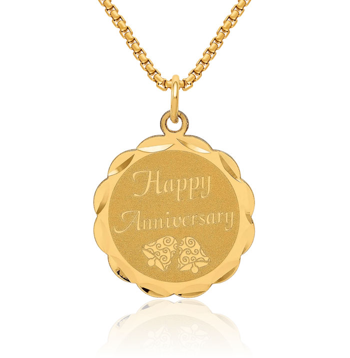 14K Solid Yellow Gold Happy Anniversary Necklace Chain Pendant Charm