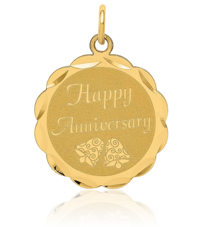 14K Solid Yellow Gold Happy Anniversary Necklace Chain Pendant Charm