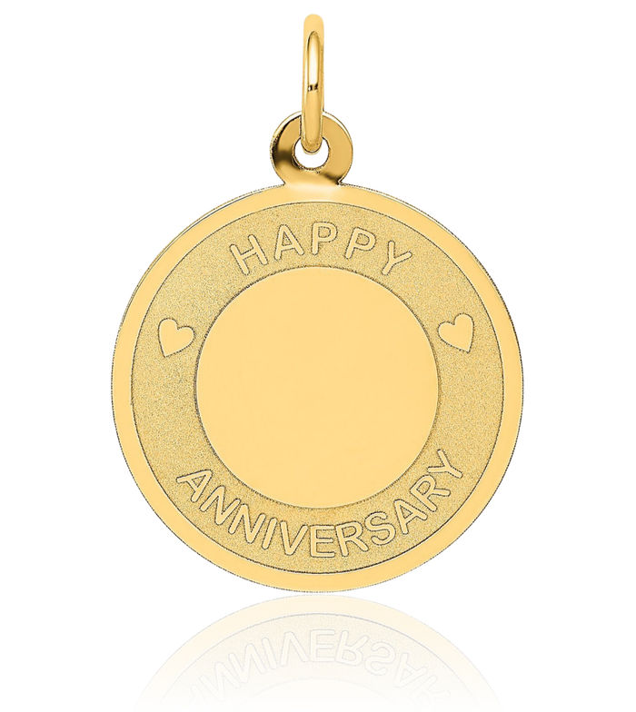 14K Solid Yellow Gold Happy Anniversary Necklace Chain Pendant Charm