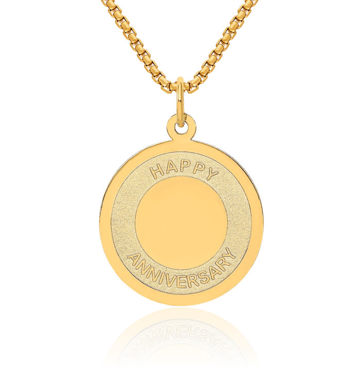 14K Solid Yellow Gold Happy Anniversary Necklace Chain Pendant Charm