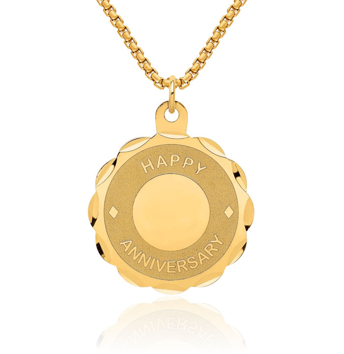 14K Solid Yellow Gold Happy Anniversary Necklace Chain Pendant Charm