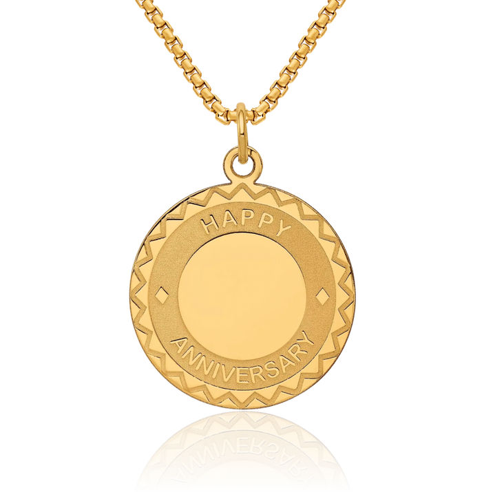 14K Solid Yellow Gold Happy Anniversary Necklace Chain Pendant Charm