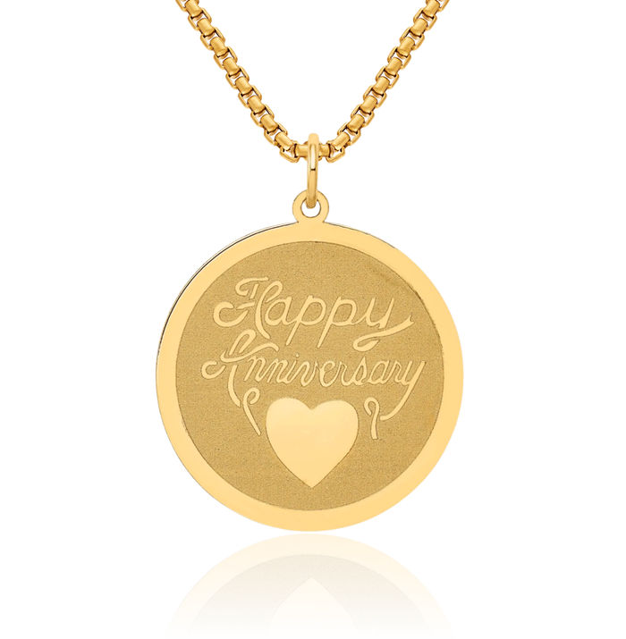 14K Solid Yellow Gold Happy Anniversary Necklace Chain Pendant Charm