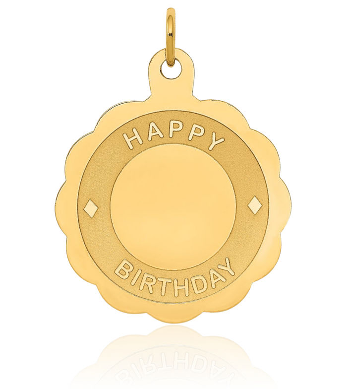 14K Solid Yellow Gold Happy Birthday Disc Necklace Chain Pendant Charm