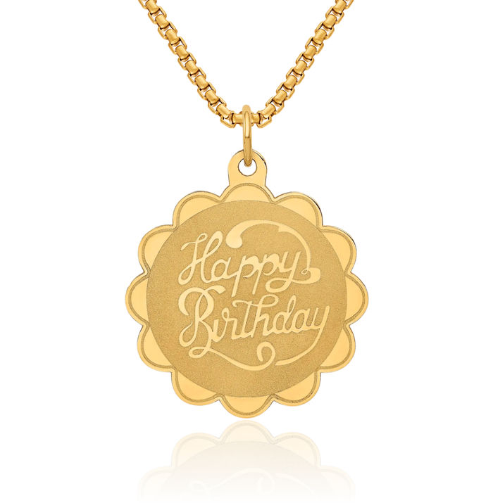 14K Solid Yellow Gold Happy Birthday Necklace Chain Pendant Charm