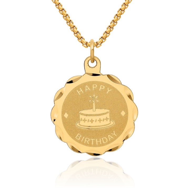 14K Solid Yellow Gold Happy Birthday Necklace Chain Pendant Charm