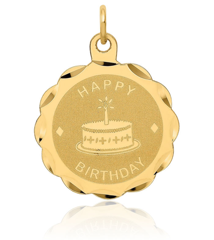 14K Solid Yellow Gold Happy Birthday Necklace Chain Pendant Charm