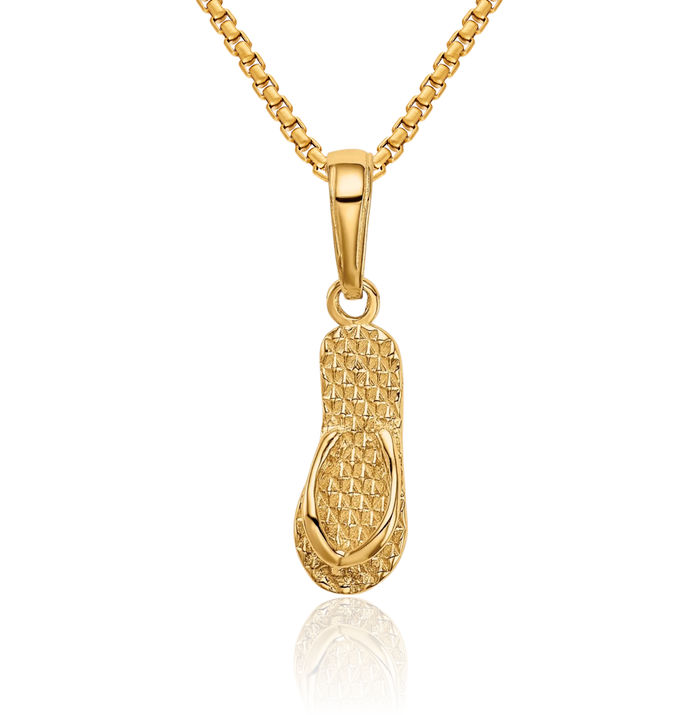 14K Solid Yellow Gold Hawaiian Flip Flop Necklace Beach Sandals Pendant Ocean Vacation Charm