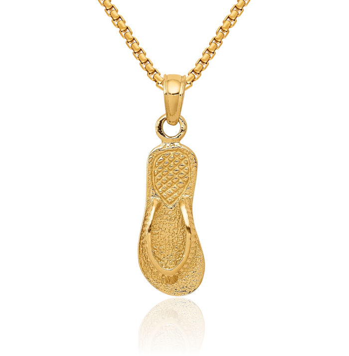 14K Solid Yellow Gold Hawaiian Flip Flop Necklace Beach Sandals Pendant Ocean Vacation Charm