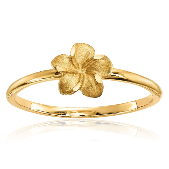 14K Solid Yellow Gold Hawaiian Plumeria Flower Ring