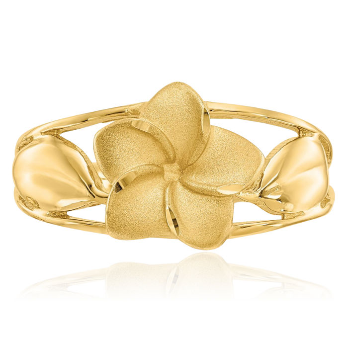 14K Solid Yellow Gold Hawaiian Plumeria Flower Ring