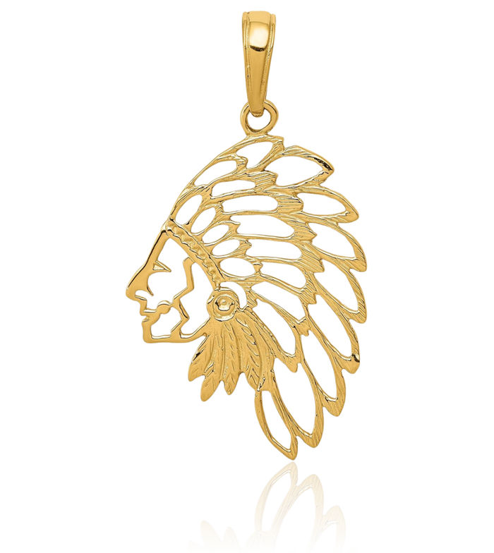 14K Solid Yellow Gold Head Dress Necklace Chain Pendant Charm
