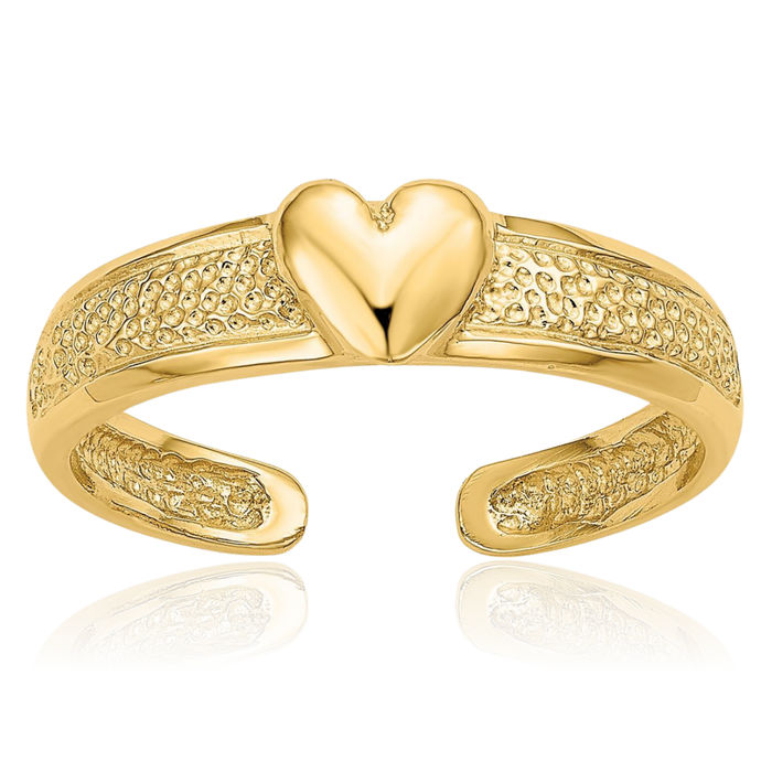 14K Solid Yellow Gold Heart Adjustable Toe Ring Open Midi Band Summer Beach Jewelry