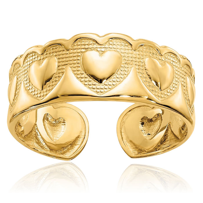 14K Solid Yellow Gold Heart Adjustable Toe Ring Open Midi Band Summer Beach Jewelry