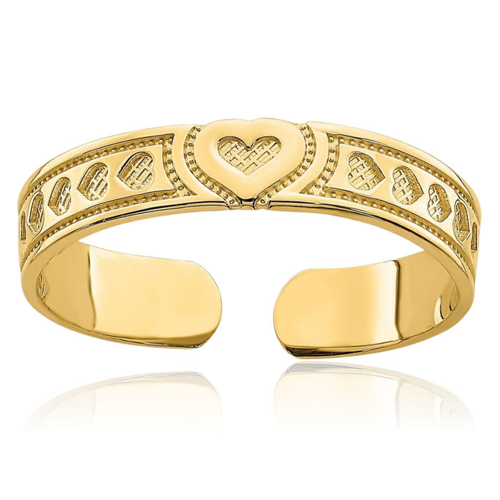 14K Solid Yellow Gold Heart Adjustable Toe Ring Open Midi Band Summer Beach Jewelry