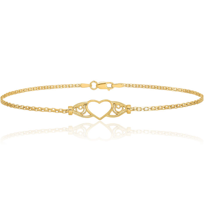 14K Solid Yellow Gold Heart Anklet Summer Beach Foot Ankle Bracelet