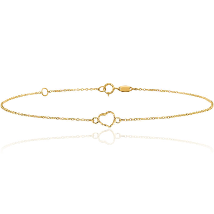 14K Solid Yellow Gold Heart Anklet Summer Beach Foot Ankle Bracelet