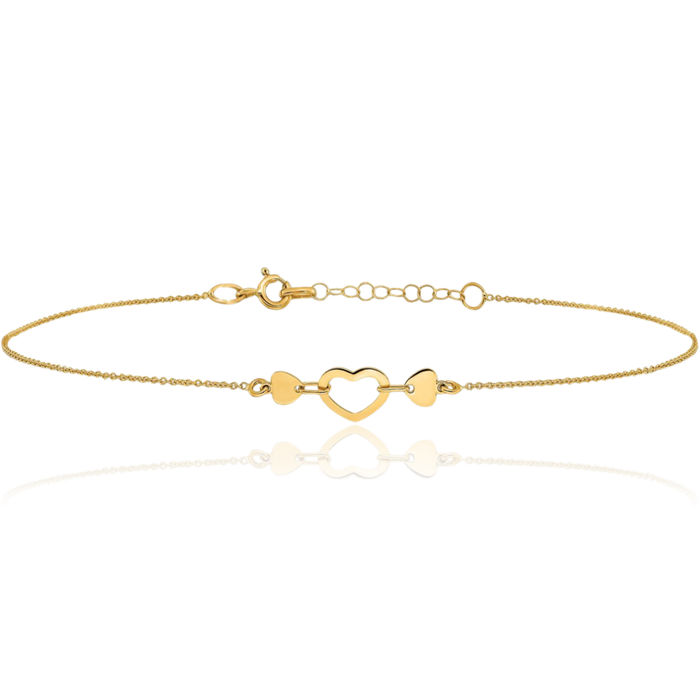 14K Solid Yellow Gold Heart Anklet Summer Beach Foot Ankle Bracelet