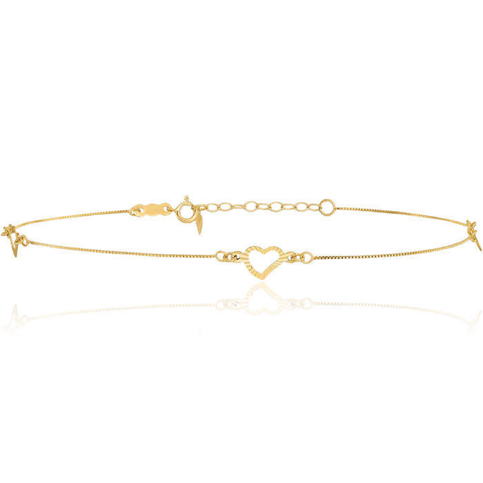 14K Solid Yellow Gold Heart Anklet Summer Beach Foot Ankle Bracelet