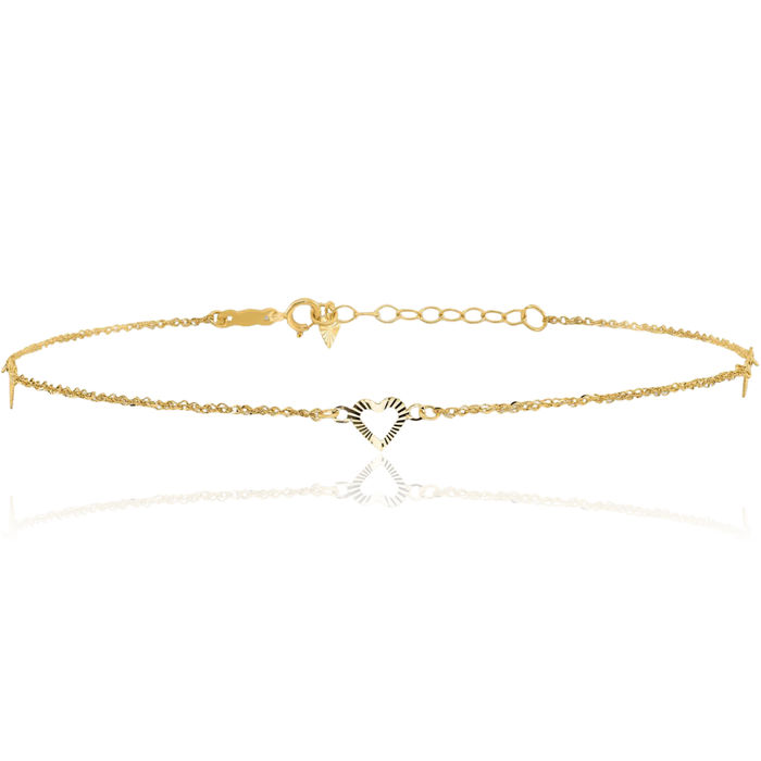 14K Solid Yellow Gold Heart Anklet Summer Beach Foot Ankle Bracelet