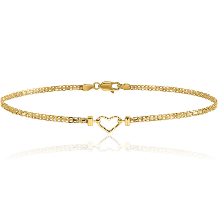 14K Solid Yellow Gold Heart Anklet Summer Beach Foot Ankle Bracelet