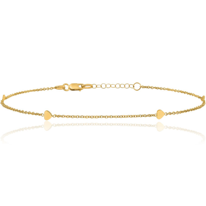 14K Solid Yellow Gold Heart Anklet Summer Beach Foot Ankle Bracelet