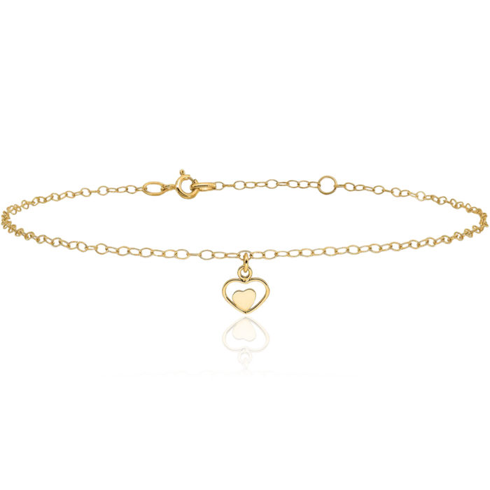 14K Solid Yellow Gold Heart Anklet Summer Beach Foot Ankle Bracelet