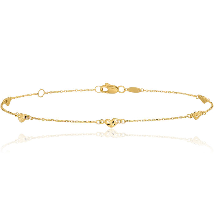 14K Solid Yellow Gold Heart Anklet Summer Beach Foot Ankle Bracelet