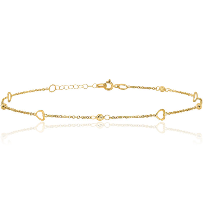 14K Solid Yellow Gold Heart Anklet Summer Beach Foot Ankle Bracelet