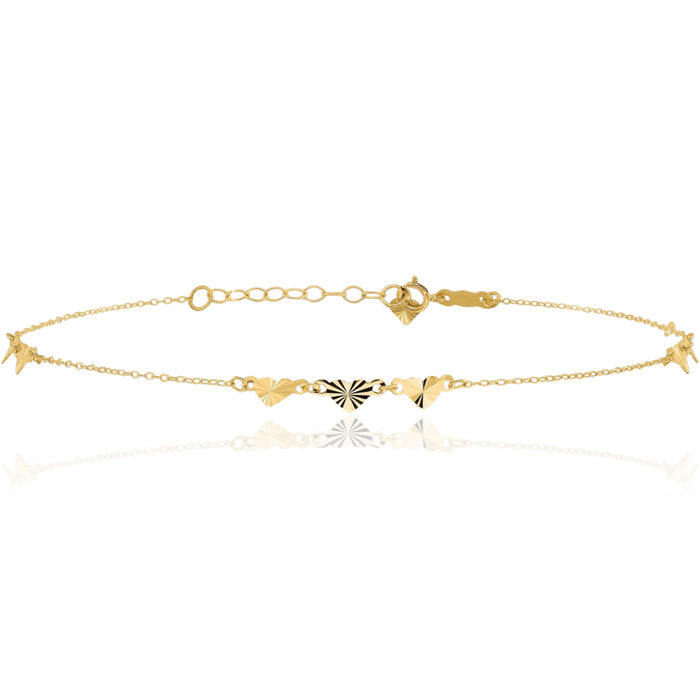 14K Solid Yellow Gold Heart Anklet Summer Beach Foot Ankle Bracelet