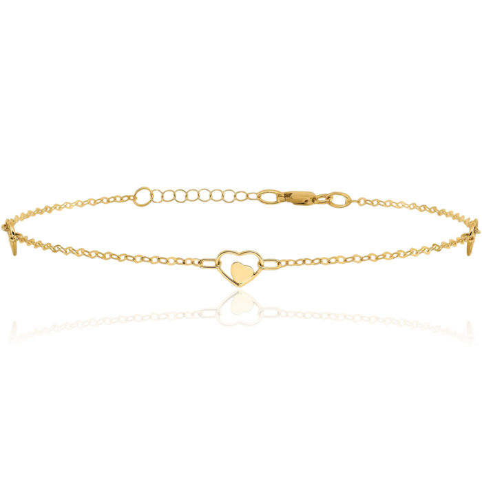 14K Solid Yellow Gold Heart Anklet Summer Beach Foot Ankle Bracelet