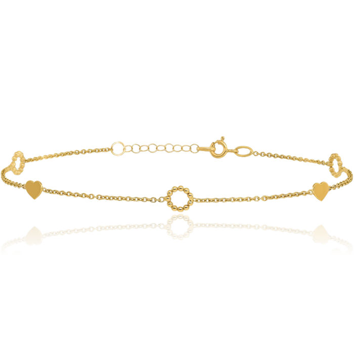 14K Solid Yellow Gold Heart Anklet Summer Beach Foot Ankle Bracelet