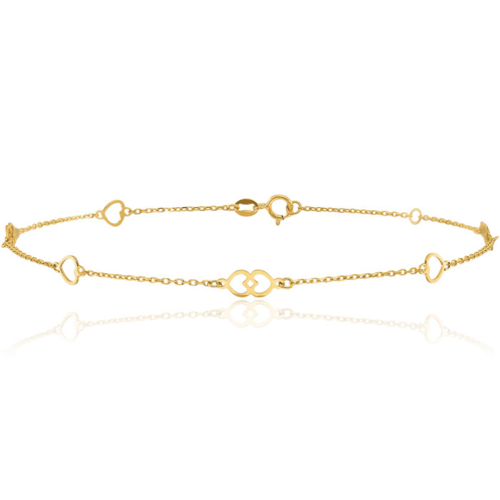 14K Solid Yellow Gold Heart Anklet Summer Beach Foot Ankle Bracelet