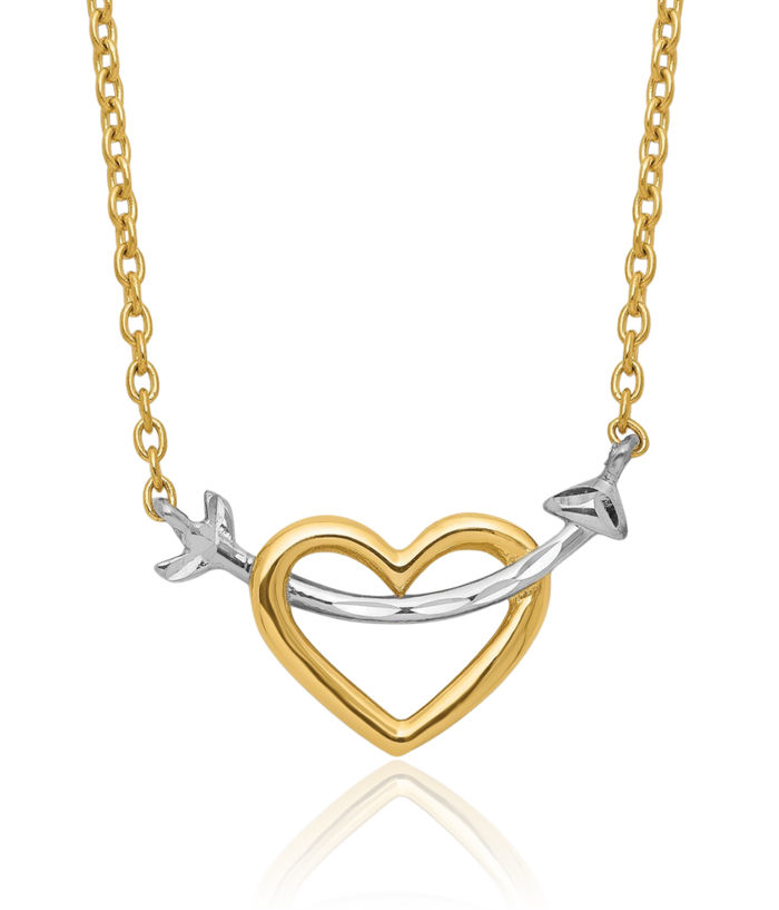 14K Solid Yellow Gold Heart Arrow Chain Necklace