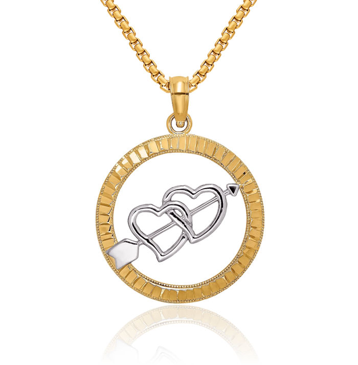 14K Solid Yellow Gold Heart Arrow Necklace Chain Pendant Charm